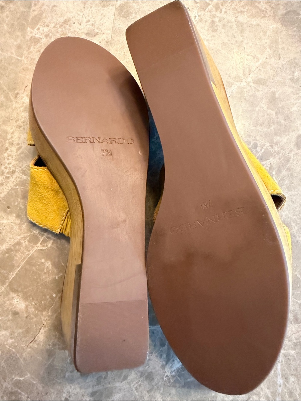 Bernardo Yellow Suede Platform Clogs - Picture 2 of 3